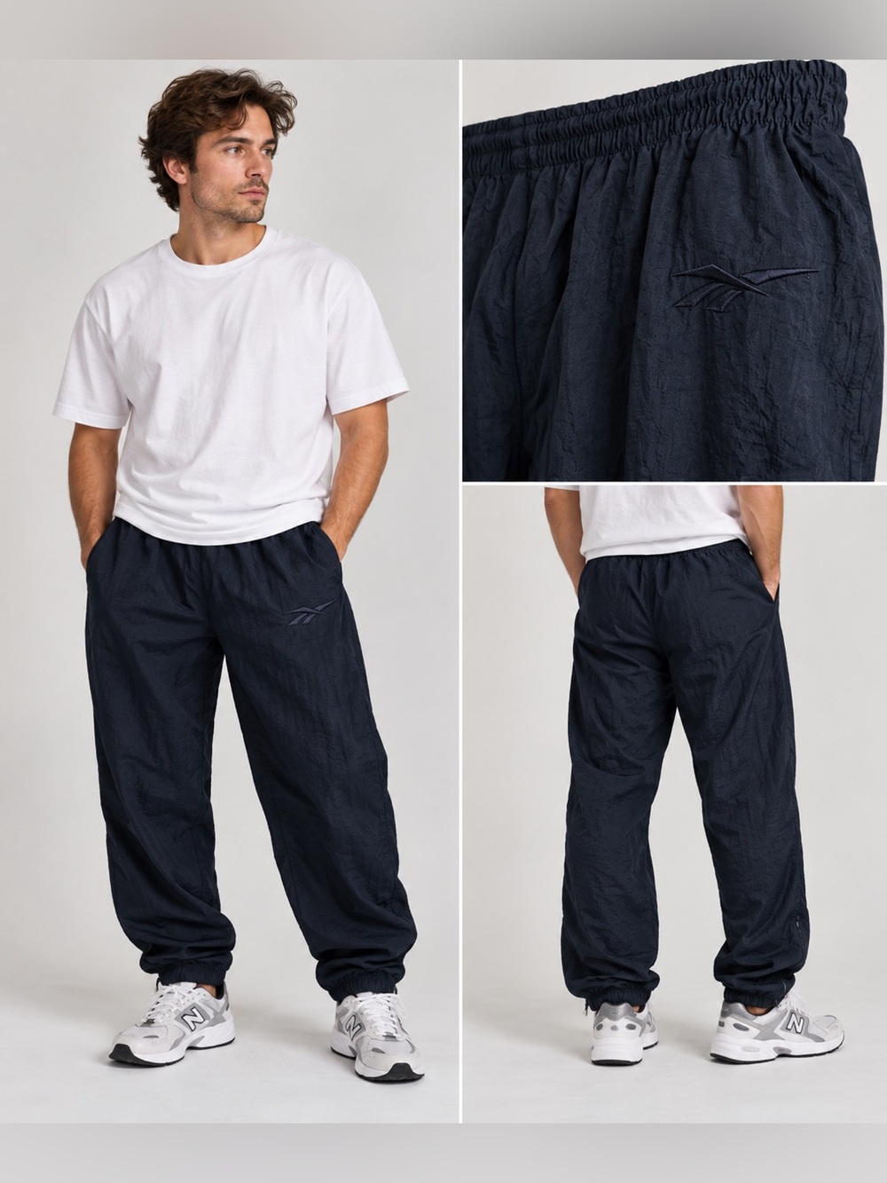 Vintage 90’s Y2K Reebok Lined Ankle Zip Joggers Athletic Track Pants Navy Unisex